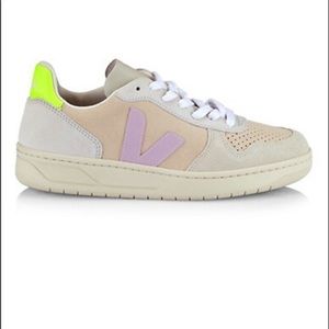 Veja V-10 Logo Suede Colorblock Low-Top Sneakers